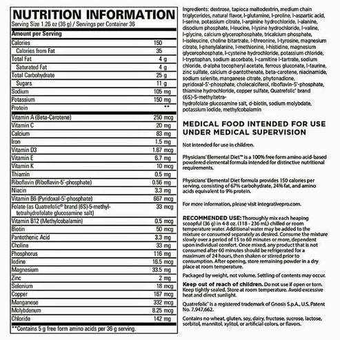 Integrative Therapeutics Physicians Elemental Diet 36 scoops LARGE (1296 g)