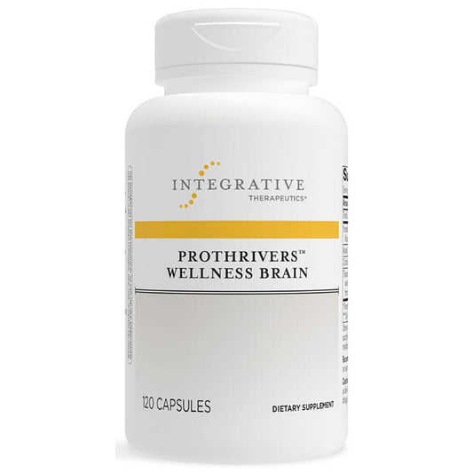 Supplement bottle labeled 'Prothrivers Wellness Brain' by Integrative Therapeutics on a white background