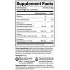 Supplement facts label with nutritional information on a white background