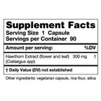 Supplement facts label with hawthorn extract information on a white background