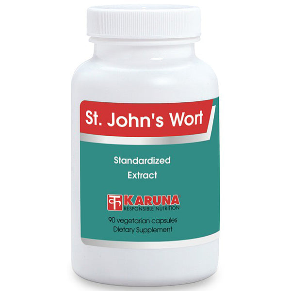 Supplement bottle labeled 'St. John's Wort' by Karuna on a white background