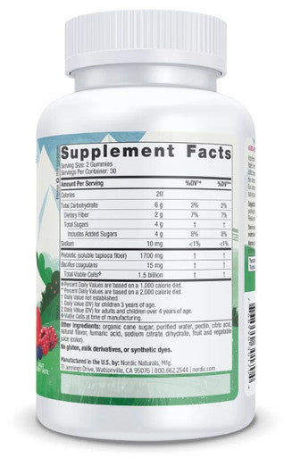 Nordic Naturals Kids Probiotic Gummies with Prebiotic Fiber (Berry) 60 gummies