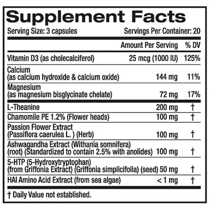 Supplement facts label with various nutrients listed on a white background