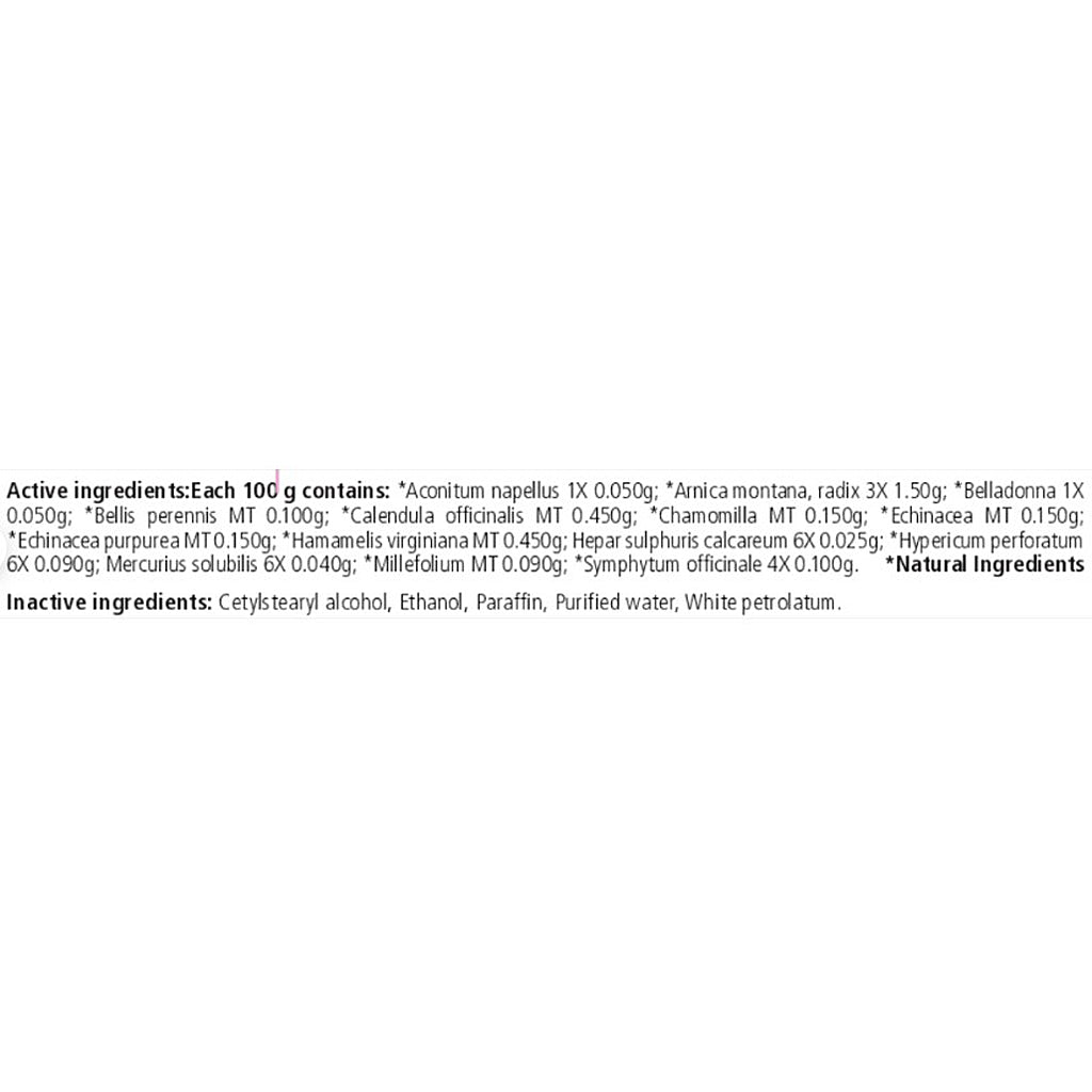 List of active and inactive ingredients on a white background