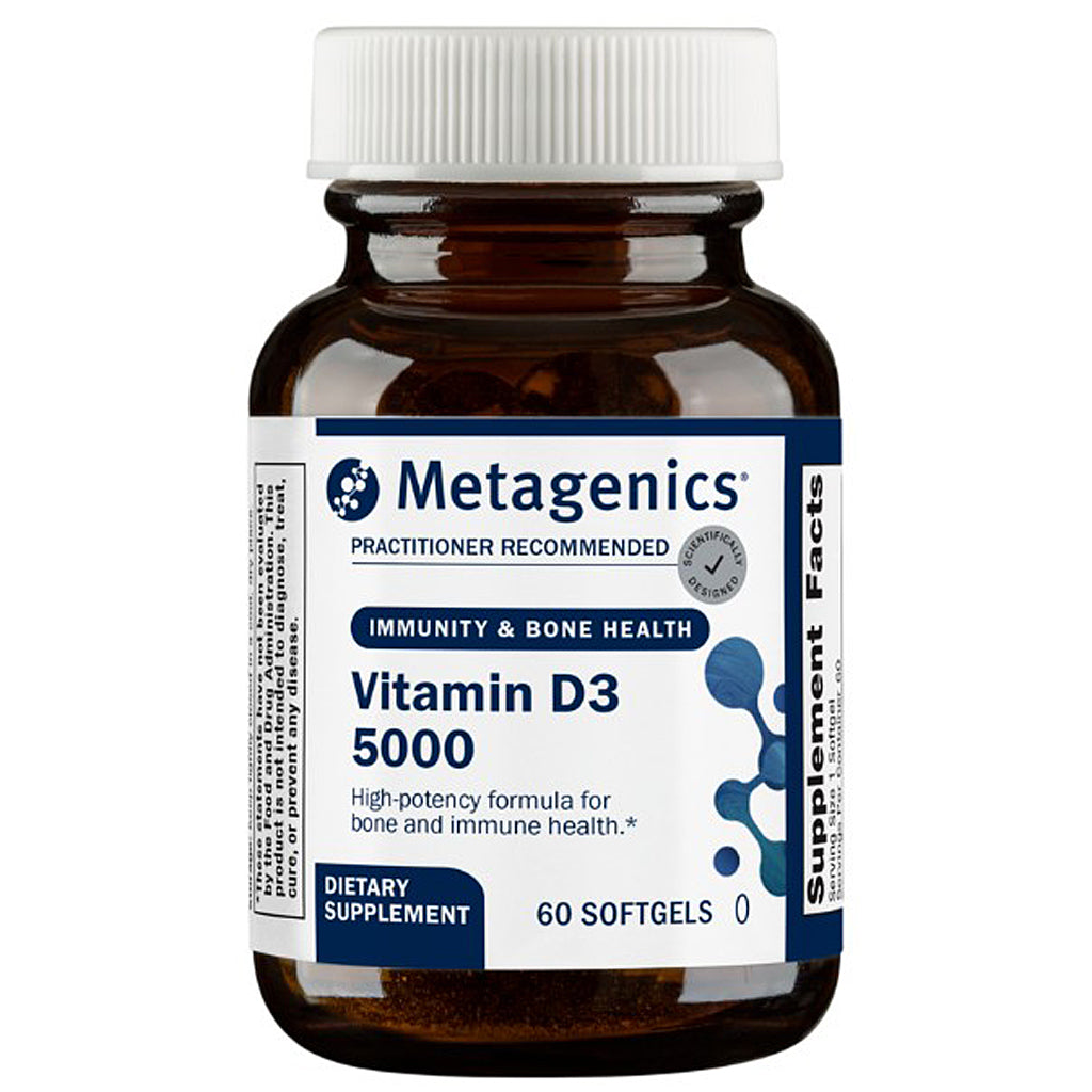 Metagenics Vitamin D3 5000 dietary supplement bottle on a white background
