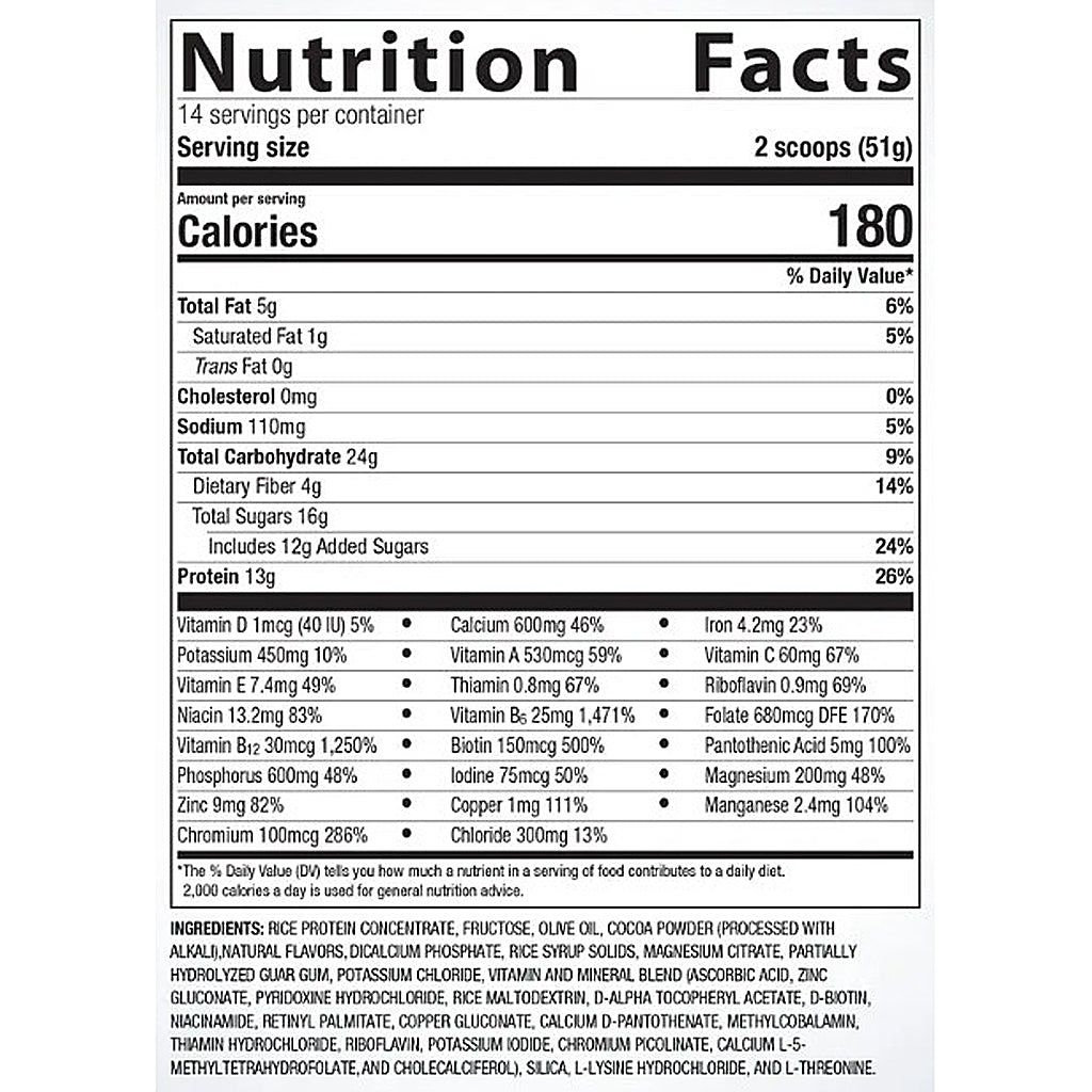 Nutrition facts label for a product with detailed calorie and ingredient information.