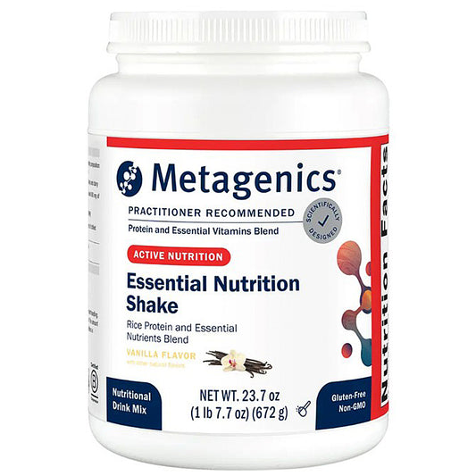 Metagenics Essential Nutrition Shake container on a white background
