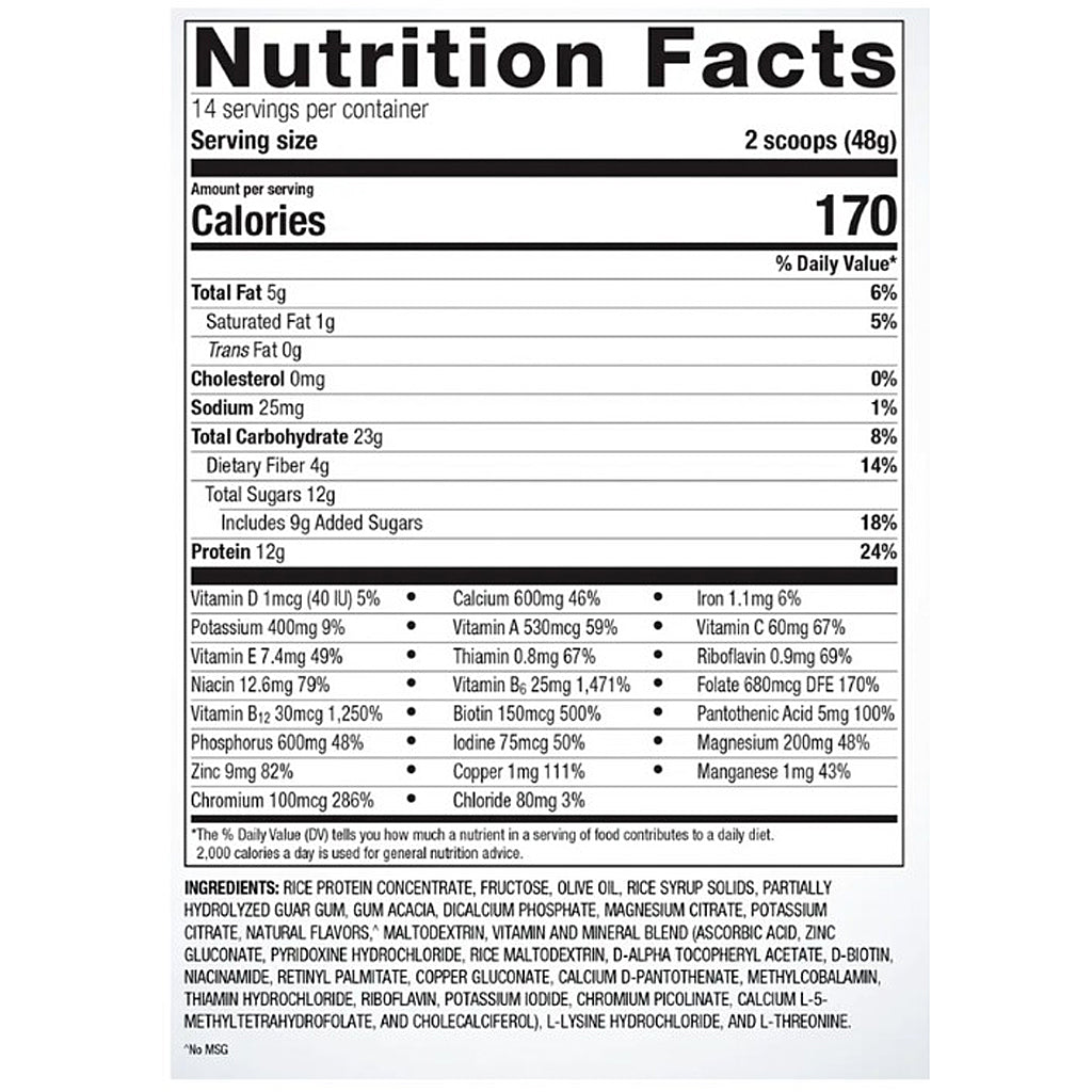 Nutrition facts label for a product with detailed calorie and ingredient information.