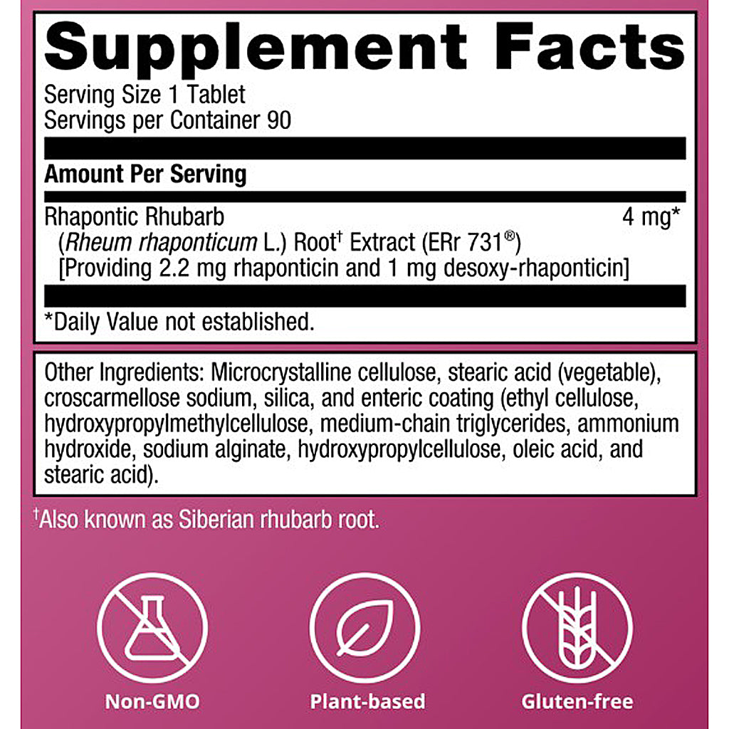 Supplement facts label with pink background and black text