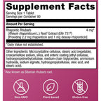 Supplement facts label with pink background and black text