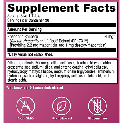Supplement facts label with pink background and black text