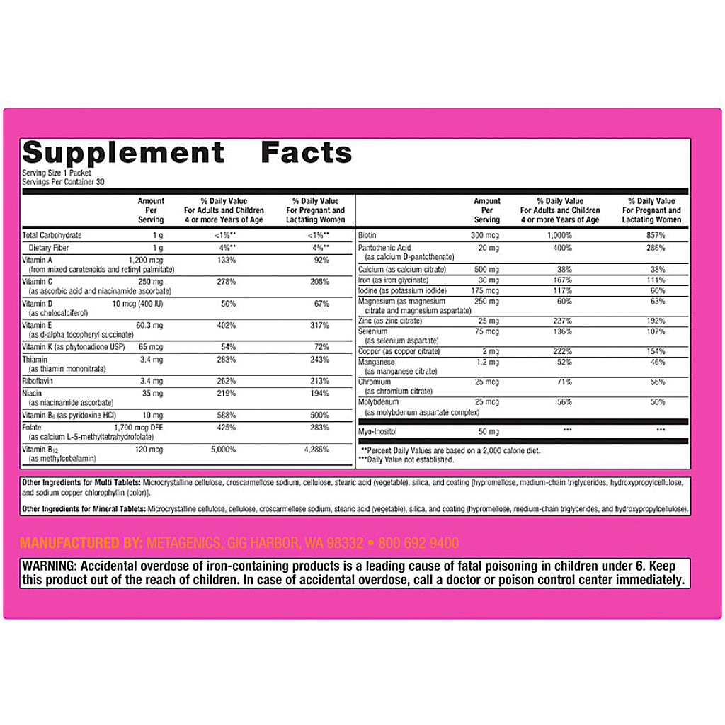 Supplement facts label with pink border on a white background