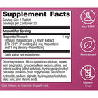 Supplement facts label with rhapontic rhubarb extract on a purple background