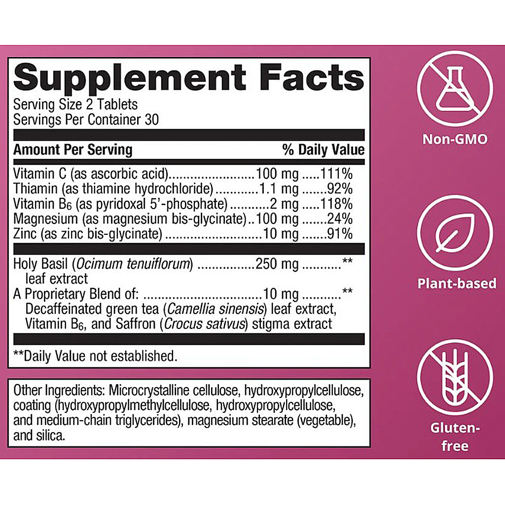 Supplement facts label with various health benefits on a purple background
