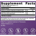 Supplement facts label with purple background and white text