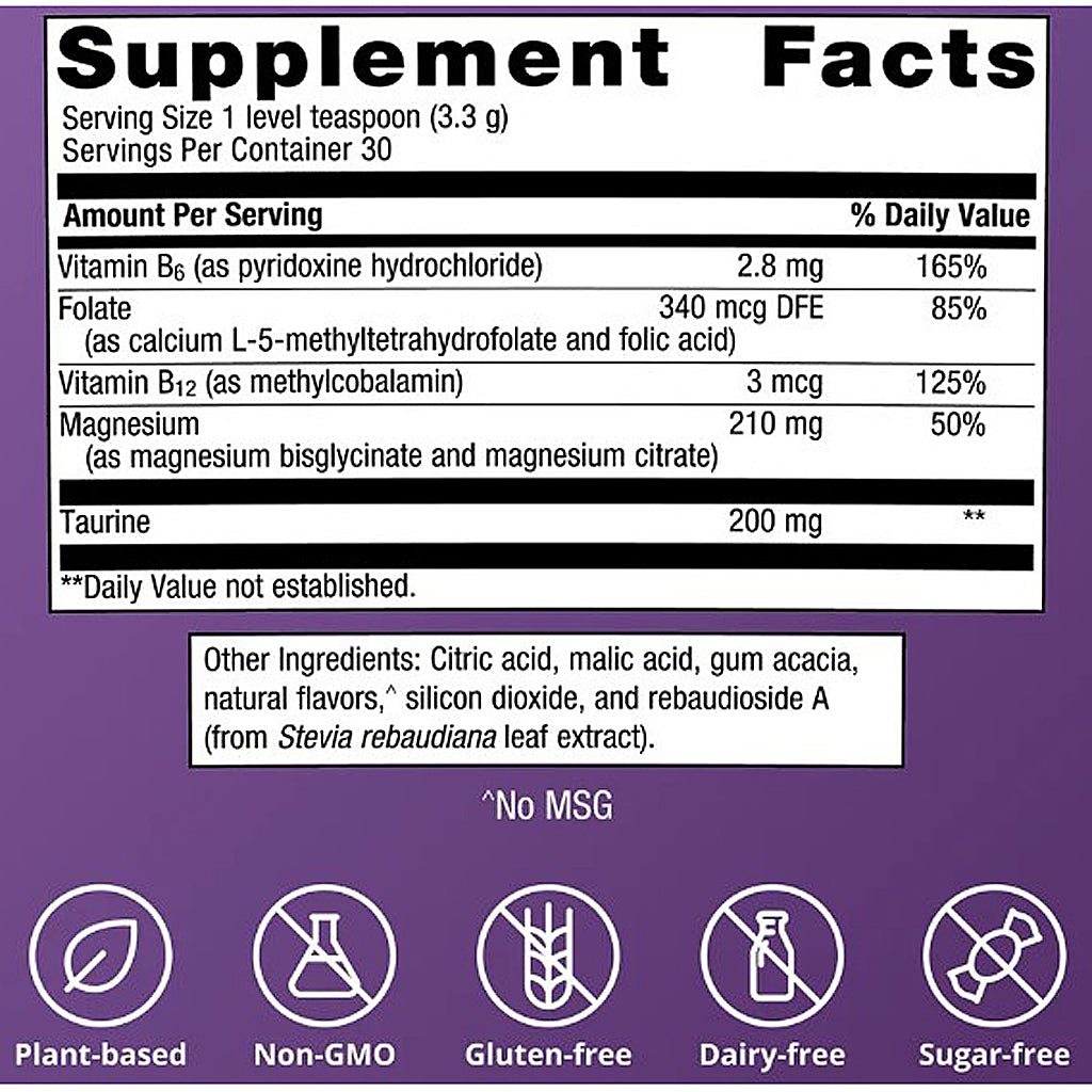 Supplement facts label with vitamins and minerals on a purple background
