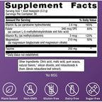 Supplement facts label with vitamins and minerals on a purple background