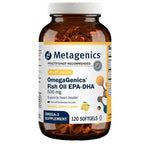 Metagenics OmegaGenics Fish Oil EPA-DHA supplement bottle on a white background