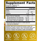 Supplement facts label with nutritional information and ingredients on a yellow background