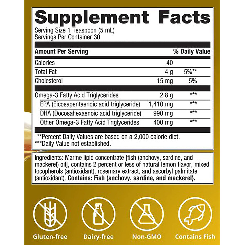 Supplement facts label with nutritional information and ingredients on a yellow background