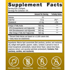 Supplement facts label with nutritional information and icons on a yellow background