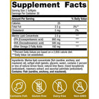 Supplement facts label with nutritional information and ingredient list on a yellow background
