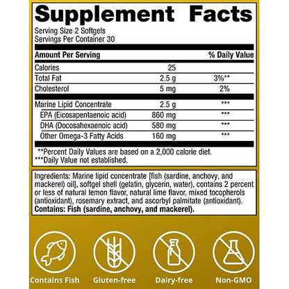 Supplement facts label with nutritional information and ingredient list on a yellow background