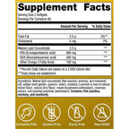 Supplement facts label with nutritional information on a yellow background