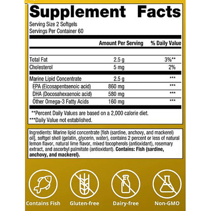 Supplement facts label with nutritional information on a yellow background