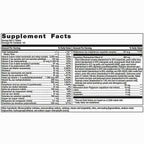 A Supplement Facts label from a 60-count serving size of 2-tablet product, showing a detailed list of nutrients and ingredients in a black text box on a white background.