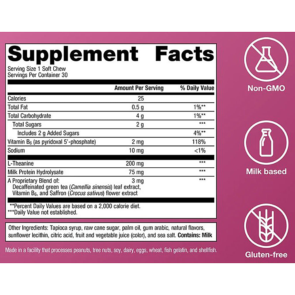 Supplement facts label with various icons and text on a purple background