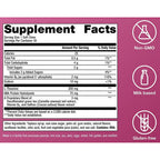 Supplement facts label with various icons and text on a purple background