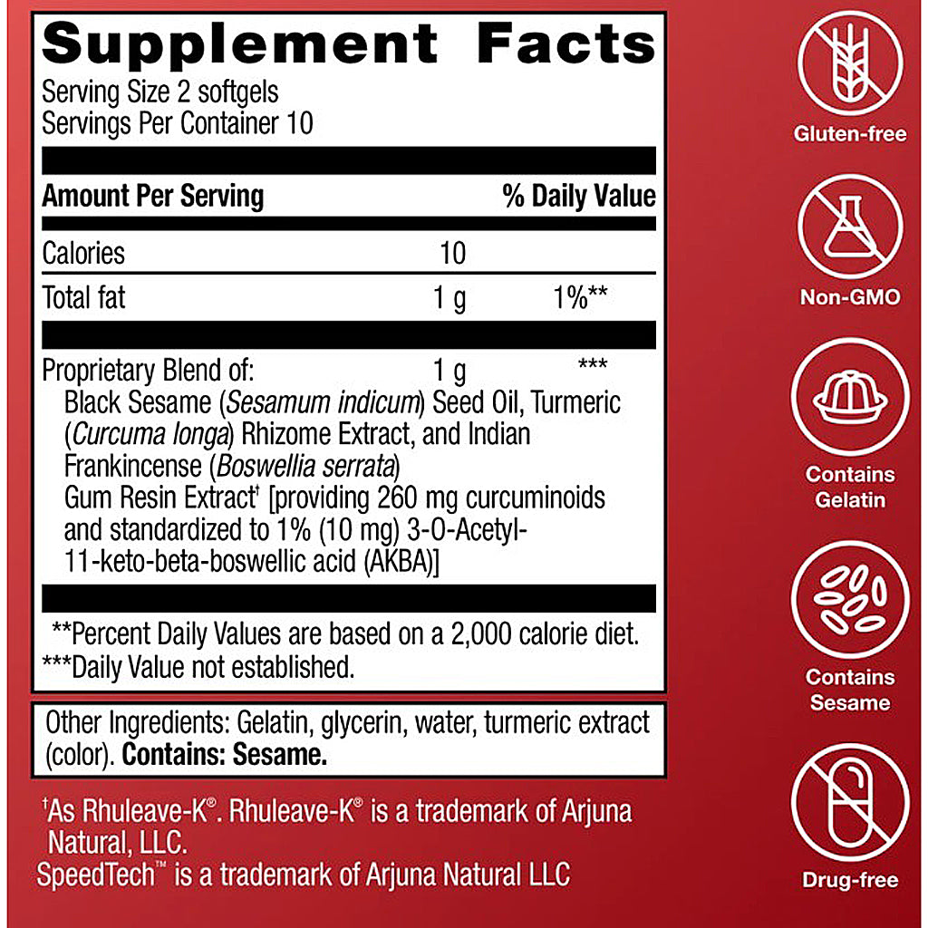 Supplement facts label with red background and white text