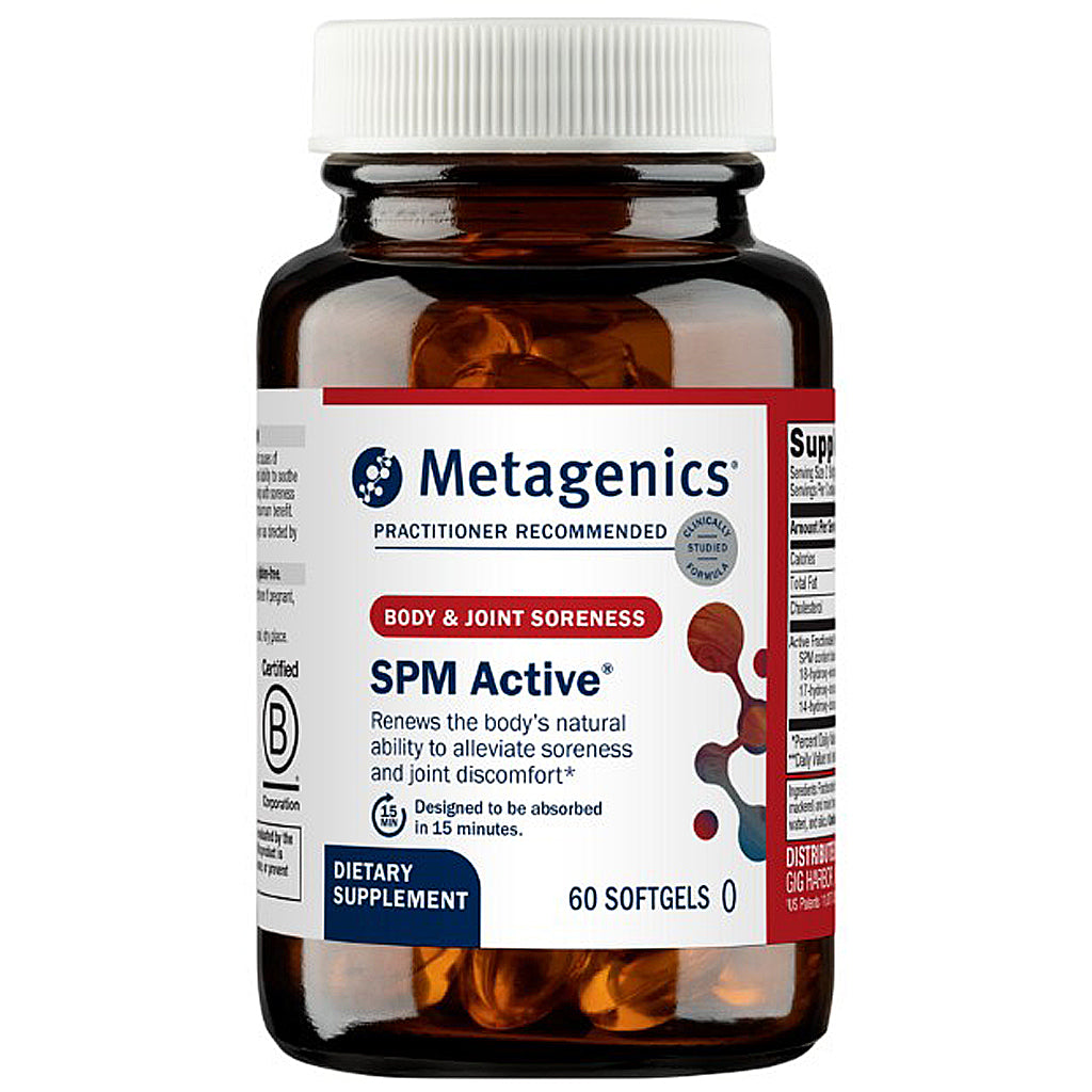 Metagenics SPM Active dietary supplement bottle on a white background