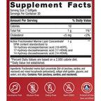 Supplement facts label with nutritional information and certification logos on a red background