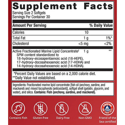 Supplement facts label with nutritional information and certification logos on a red background