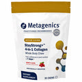 A stand-up pouch of Metagenics StayStrong+ 4-in-1 Collagen whole body chew dietary supplement, berry flavor, on a plain white background.
