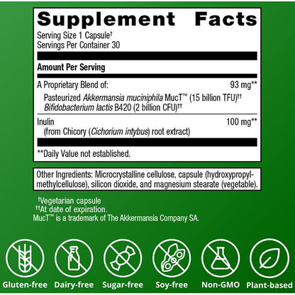 Supplement facts label with ingredients and nutritional information on a green background