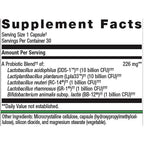 Supplement facts label for a probiotic blend on a white background