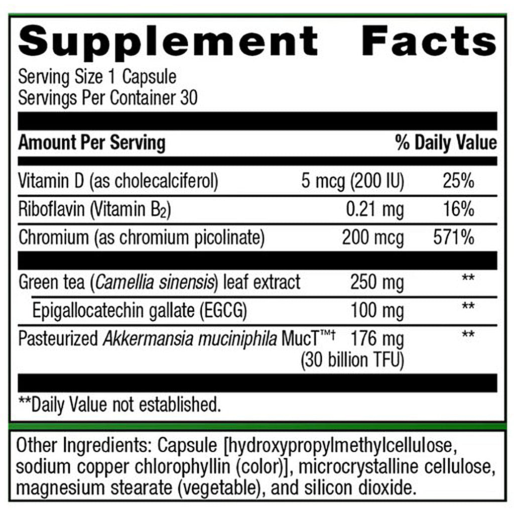 Supplement facts label with various nutrients listed on a white background