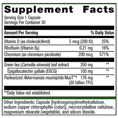 Supplement facts label with various nutrients listed on a white background