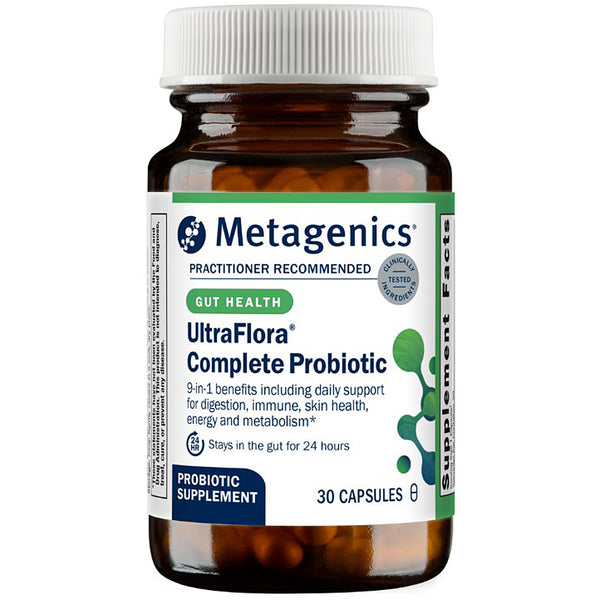 Metagenics UltraFlora Complete Probiotic bottle on a white background