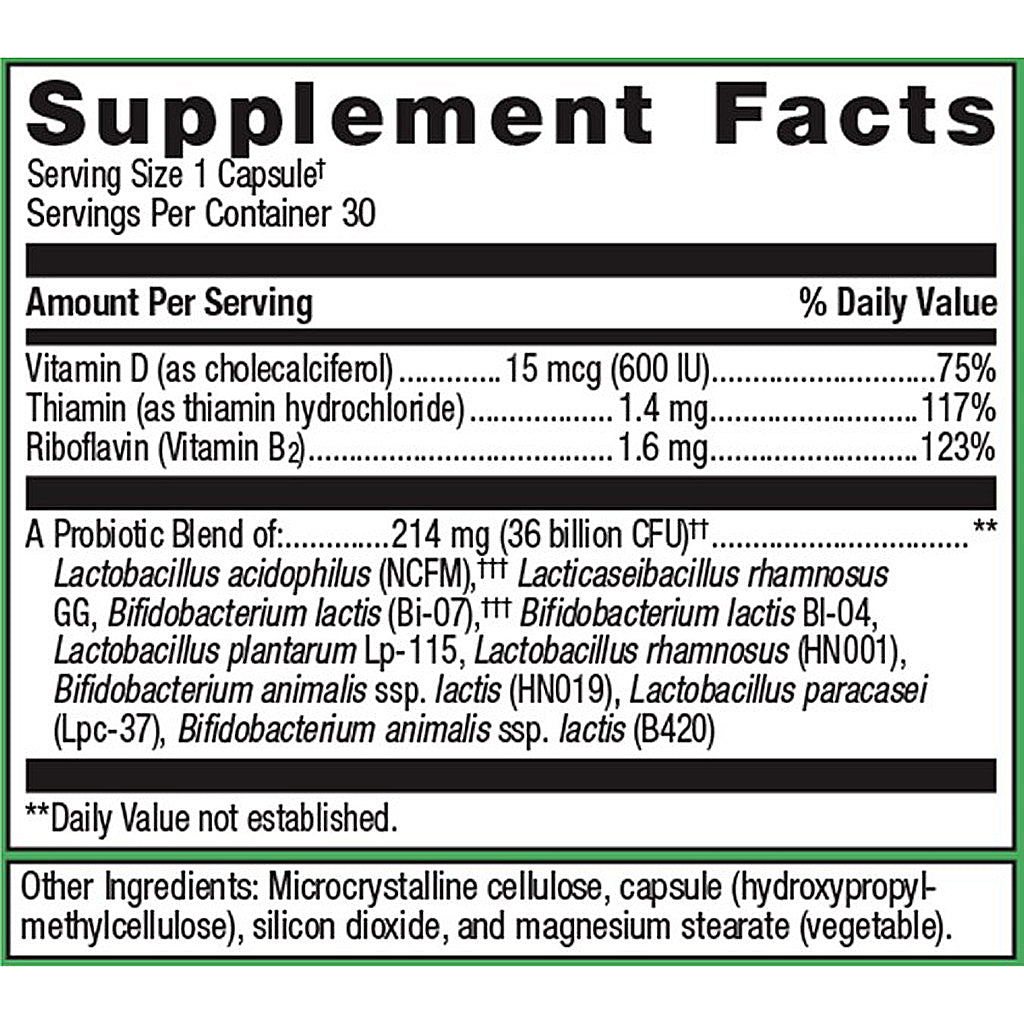 Supplement facts label with detailed nutritional information and ingredients.