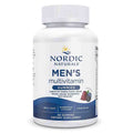 A white plastic bottle of Nordic Naturals Men's Multivitamin Gummies on a clean white background.