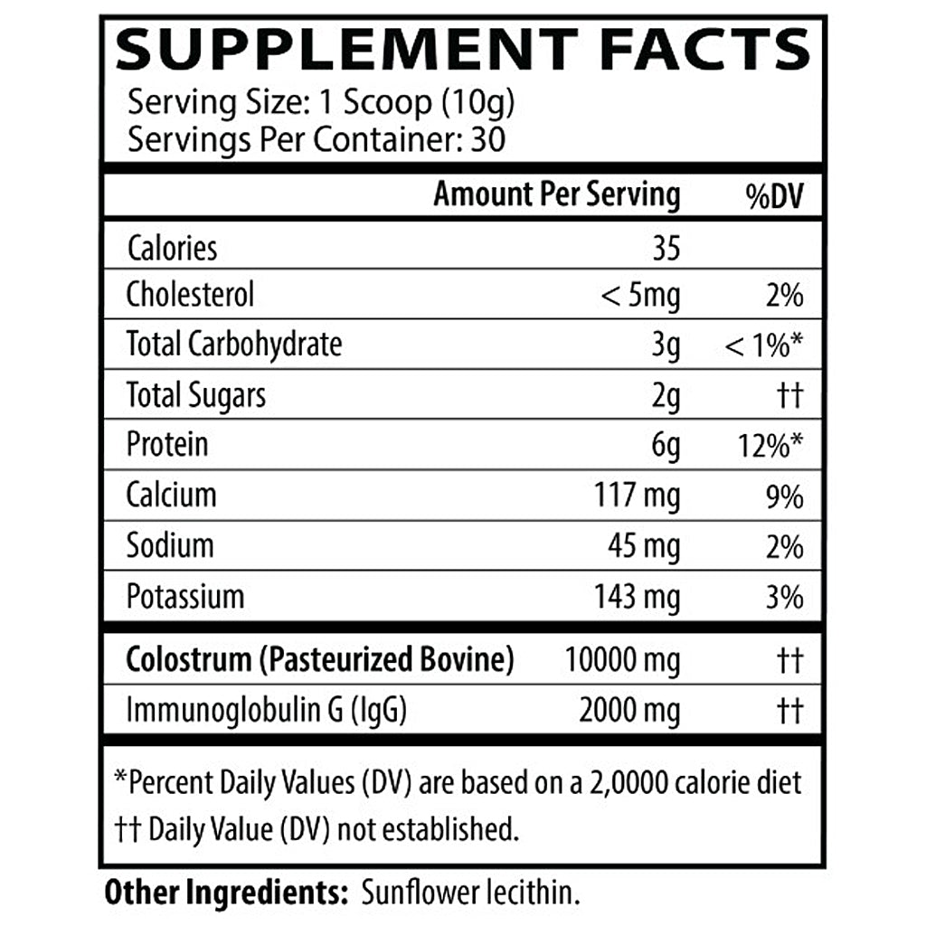 Supplement facts label with nutritional information on a white background