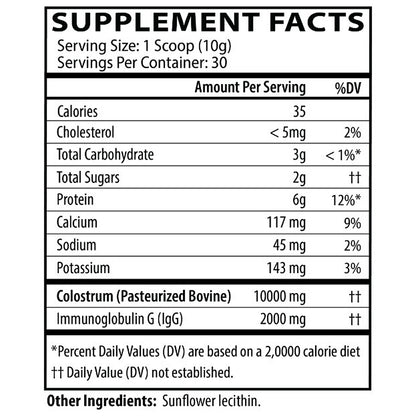 Supplement facts label with nutritional information on a white background