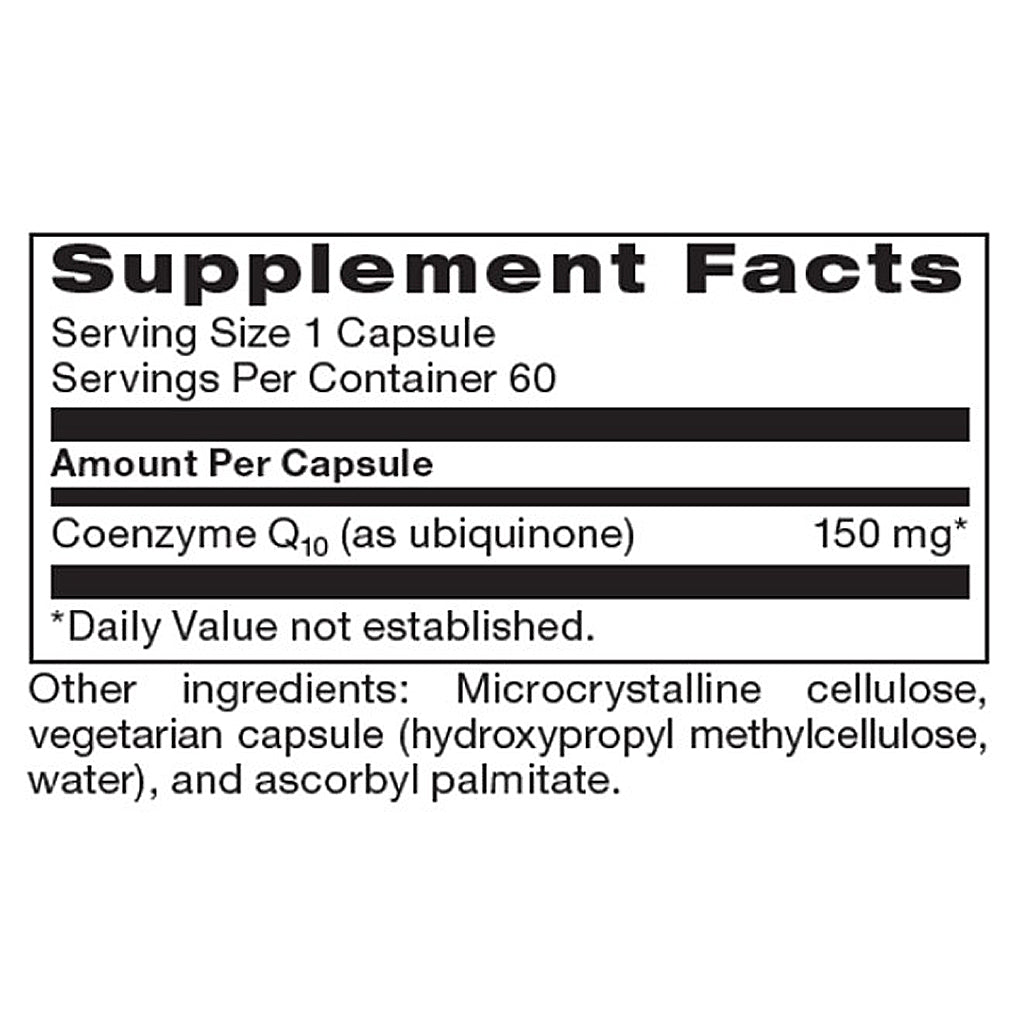 Supplement facts label for a Coenzyme Q10 supplement capsule.