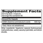Supplement facts label for a capsule with GABA content on a white background