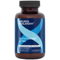 A bottle of Neuro Biologix Glutathione Ultra dietary supplement, featuring a dark amber brown bottle with a black cap and a blue and light blue label.