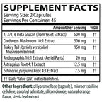 Supplement facts label with various extracts and their amounts per serving.